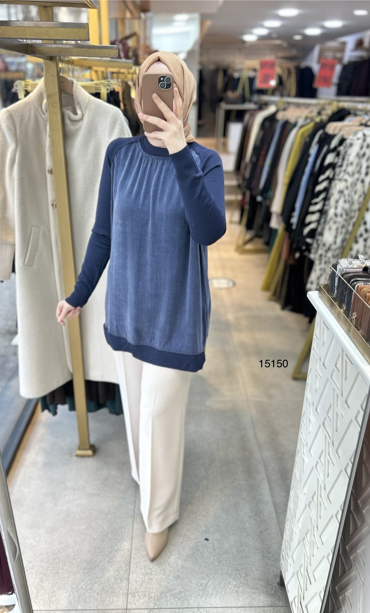 15150 Kolları Merserize Önü İpek Kupra Fermuar Detaylı Tunik