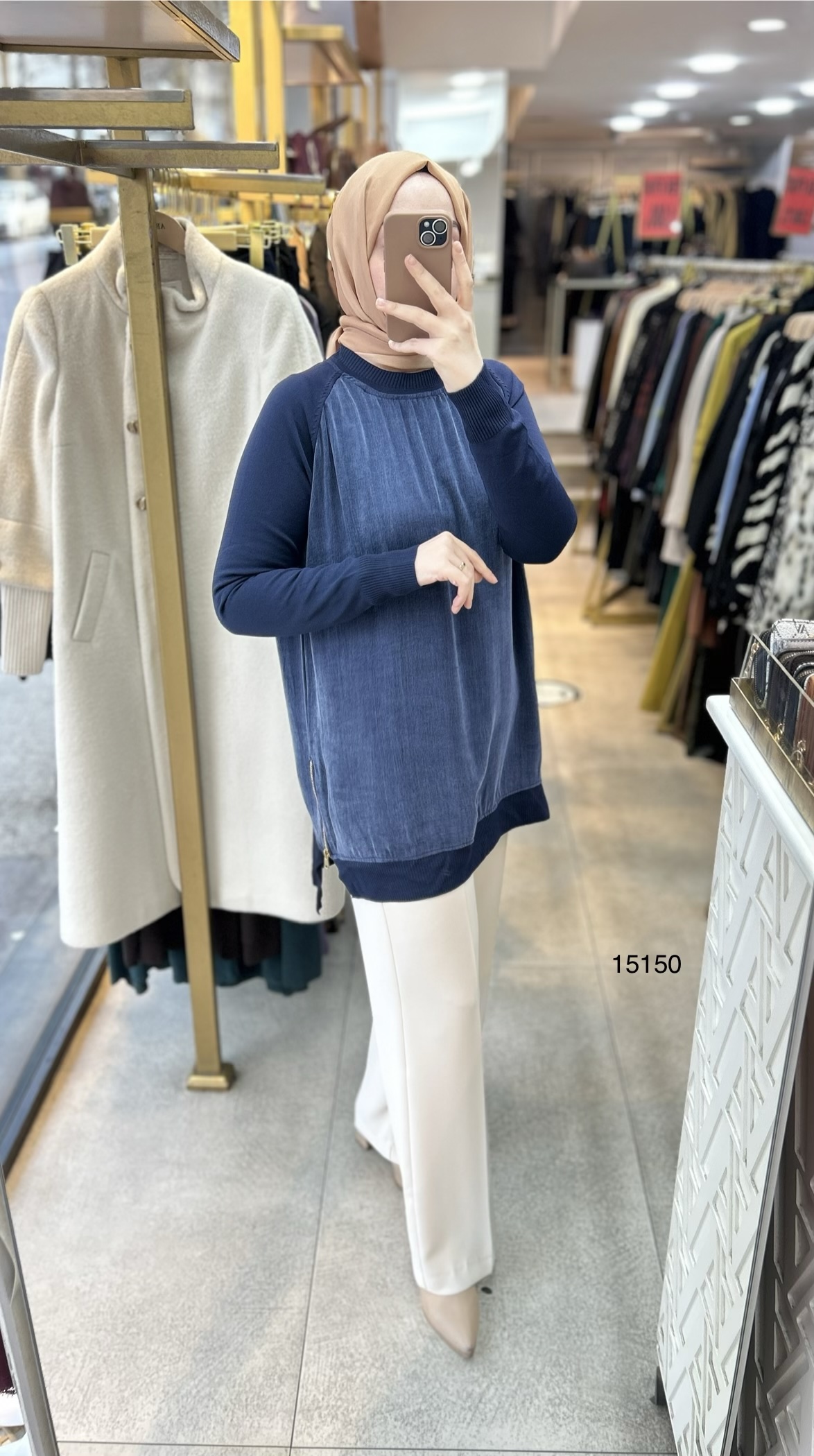 15150 Kolları Merserize Önü İpek Kupra Fermuar Detaylı Tunik