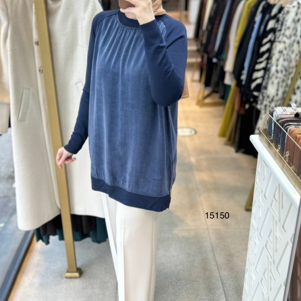 15150 Kolları Merserize Önü İpek Kupra Fermuar Detaylı Tunik - Görsel 11