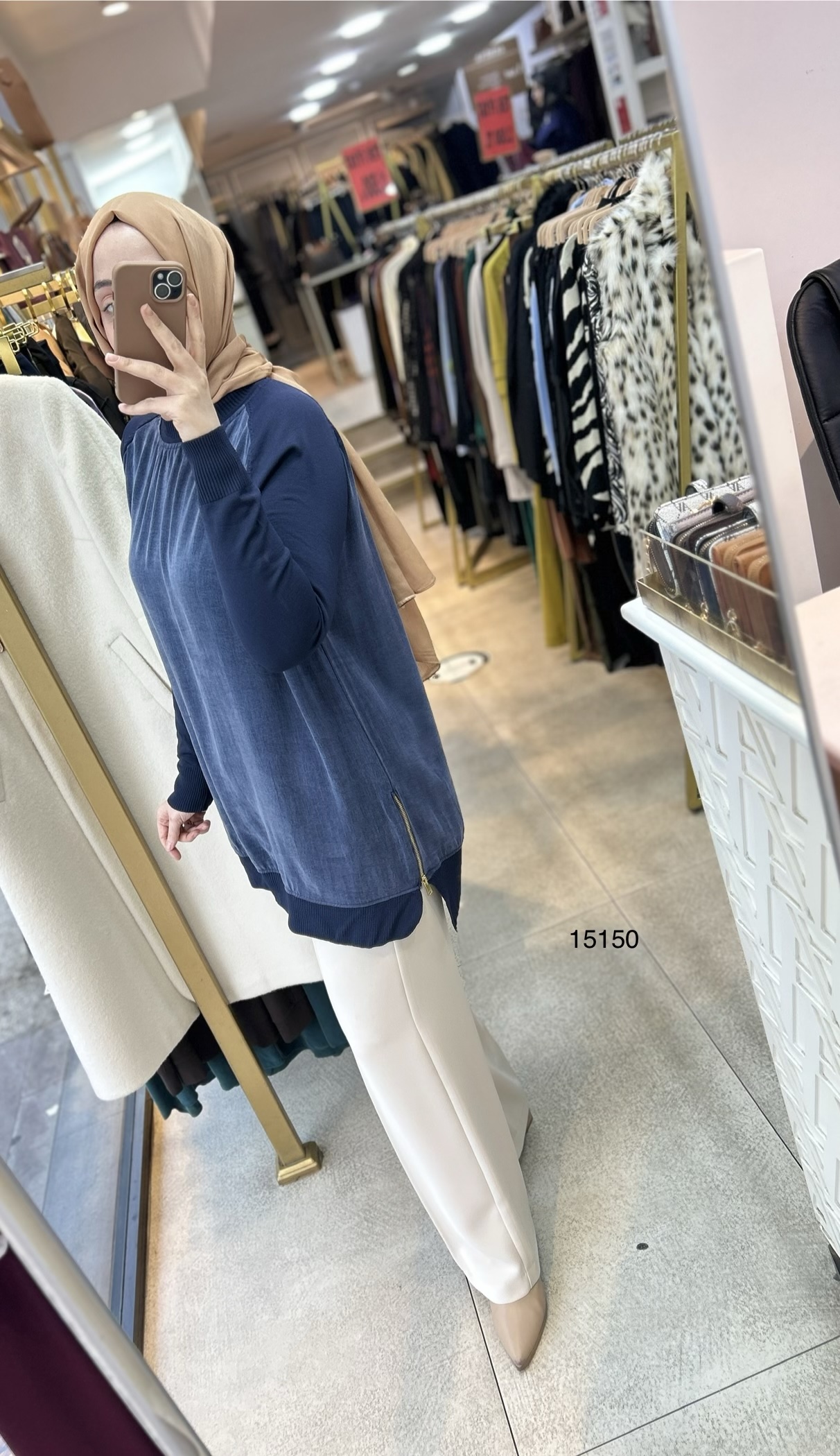 15150 Kolları Merserize Önü İpek Kupra Fermuar Detaylı Tunik