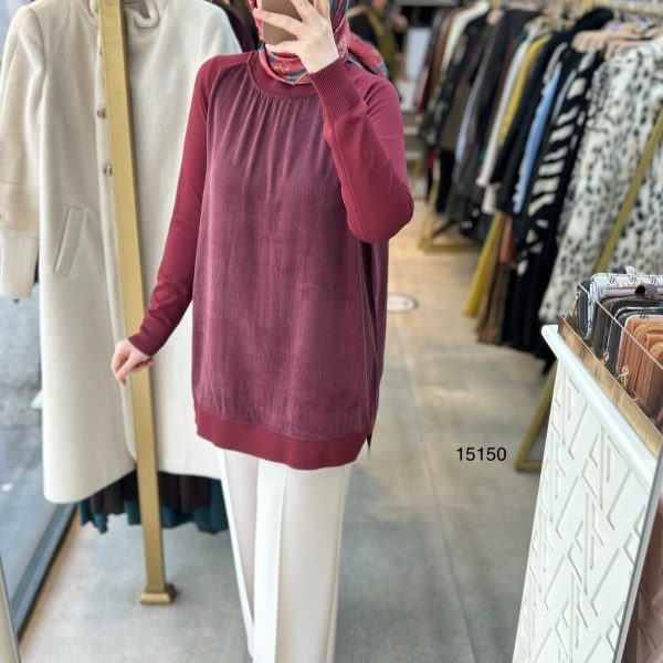 15150 Kolları Merserize Önü İpek Kupra Fermuar Detaylı Tunik - Görsel 8