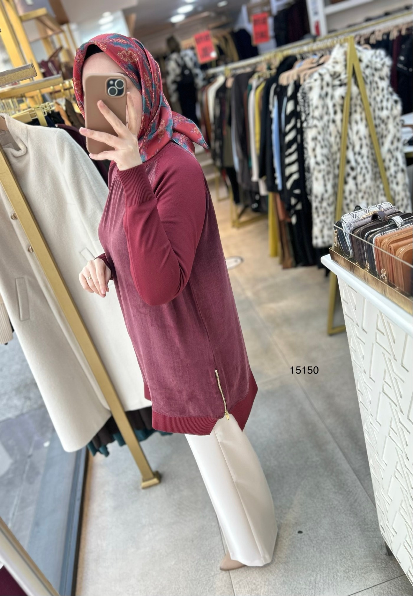 15150 Kolları Merserize Önü İpek Kupra Fermuar Detaylı Tunik