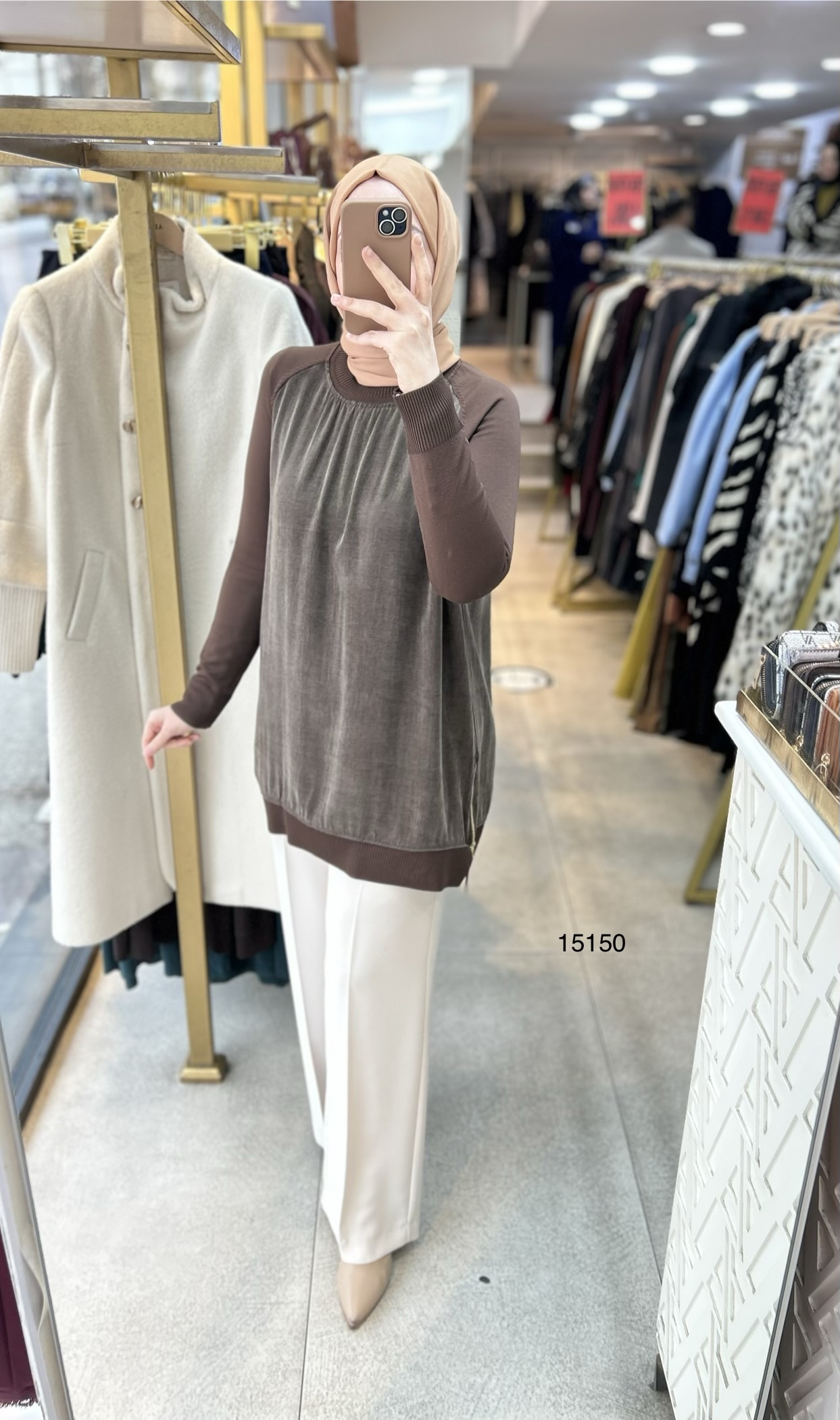 15150 Kolları Merserize Önü İpek Kupra Fermuar Detaylı Tunik