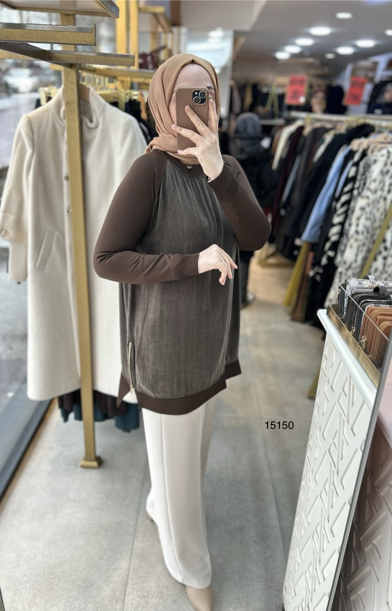 15150 Kolları Merserize Önü İpek Kupra Fermuar Detaylı Tunik