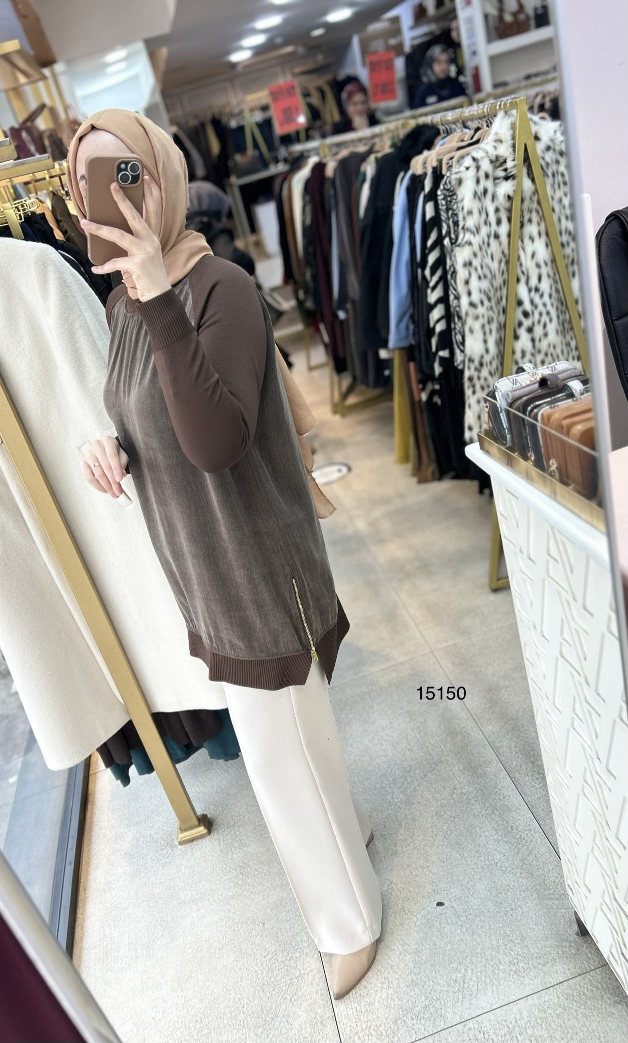 15150 Kolları Merserize Önü İpek Kupra Fermuar Detaylı Tunik