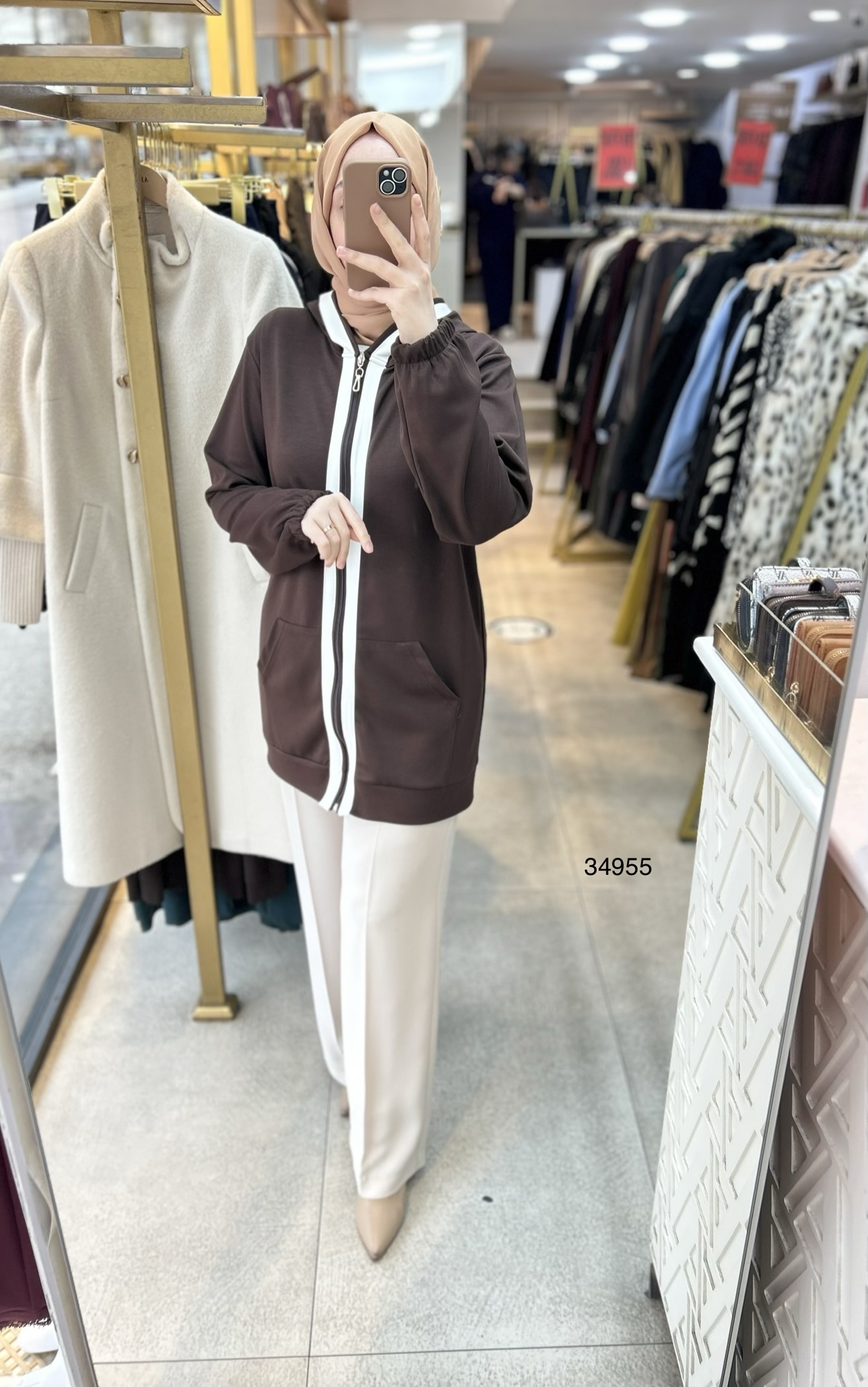 34955 Şerit Detaylı Kapüşonlu Kap