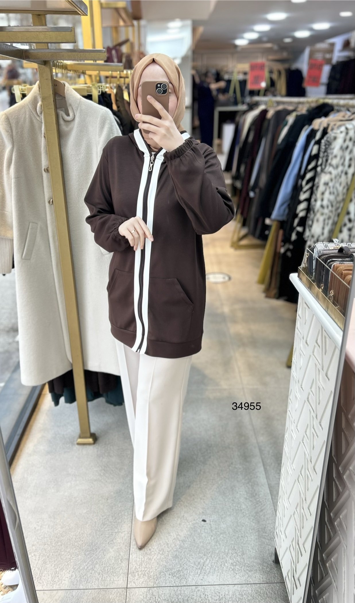 34955 Şerit Detaylı Kapüşonlu Kap