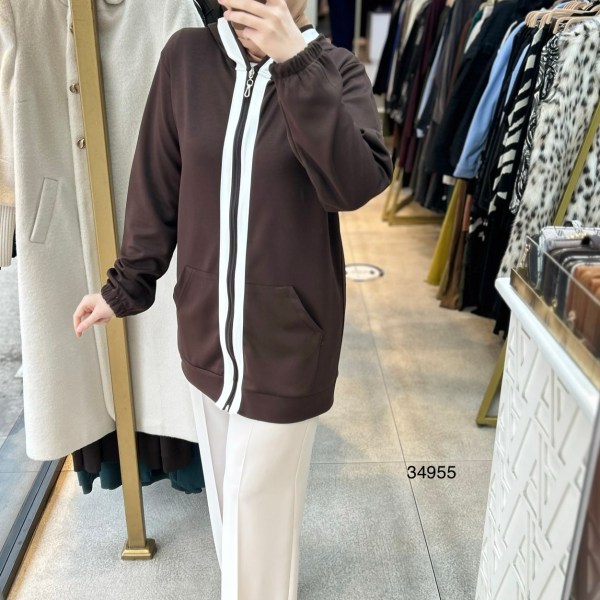 34955 Şerit Detaylı Kapüşonlu Kap - Görsel 13