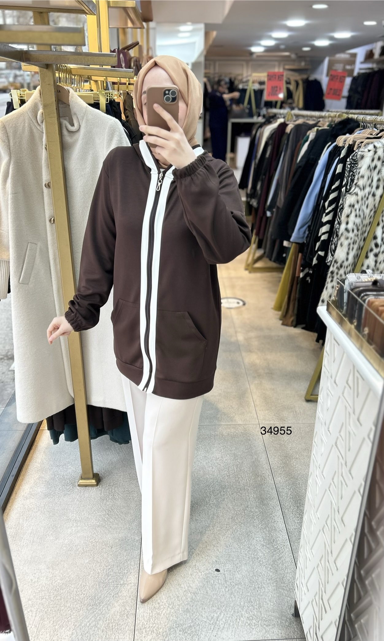 34955 Şerit Detaylı Kapüşonlu Kap