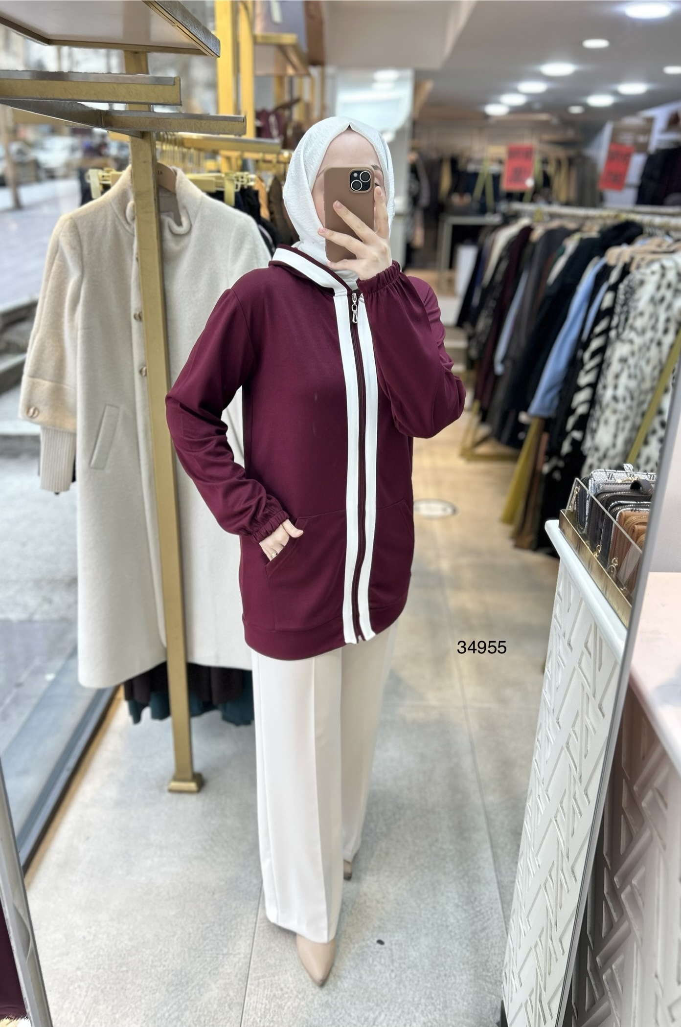 34955 Şerit Detaylı Kapüşonlu Kap