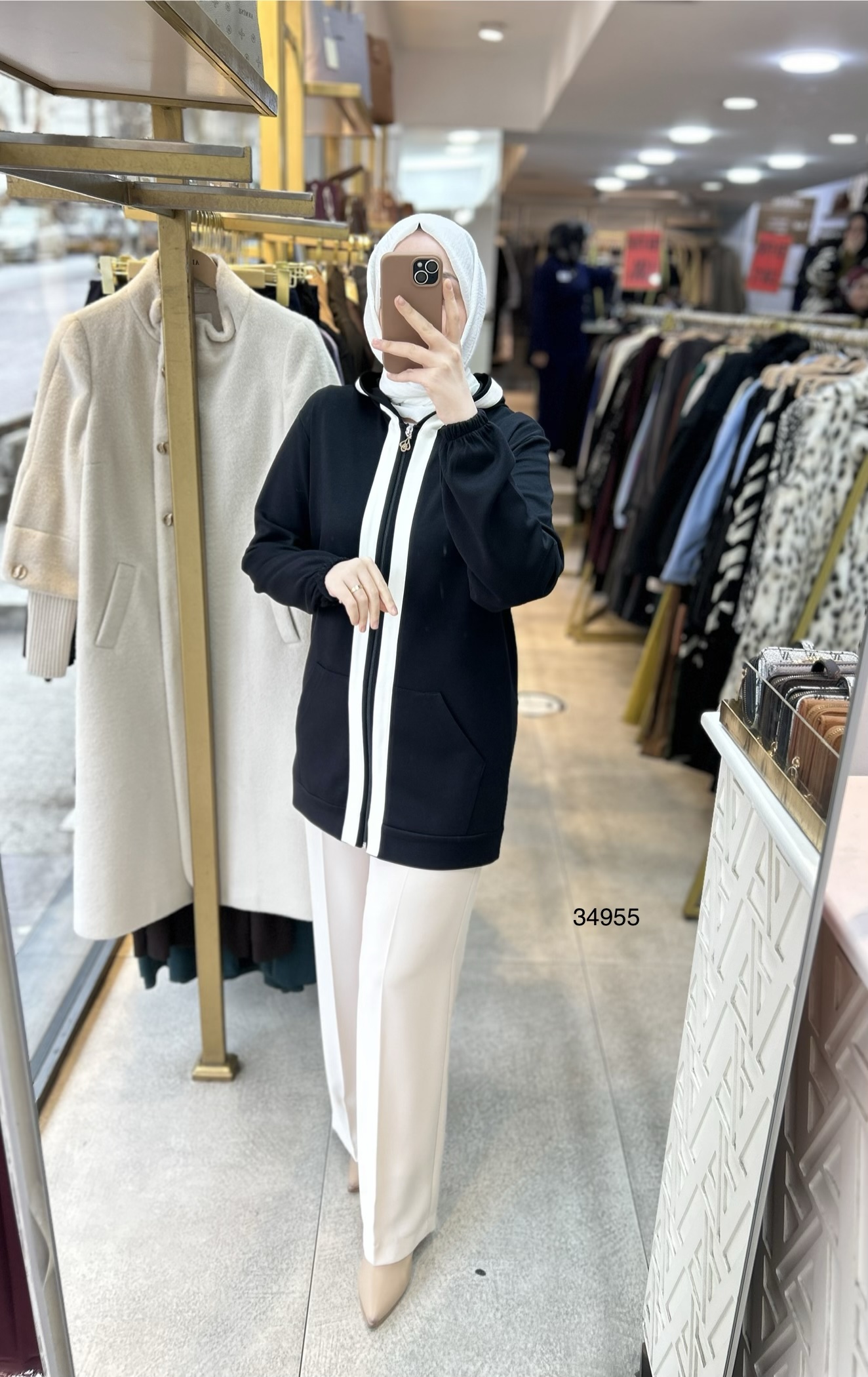 34955 Şerit Detaylı Kapüşonlu Kap