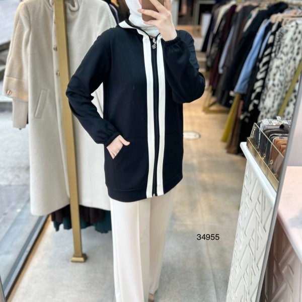 34955 Şerit Detaylı Kapüşonlu Kap - Görsel 18