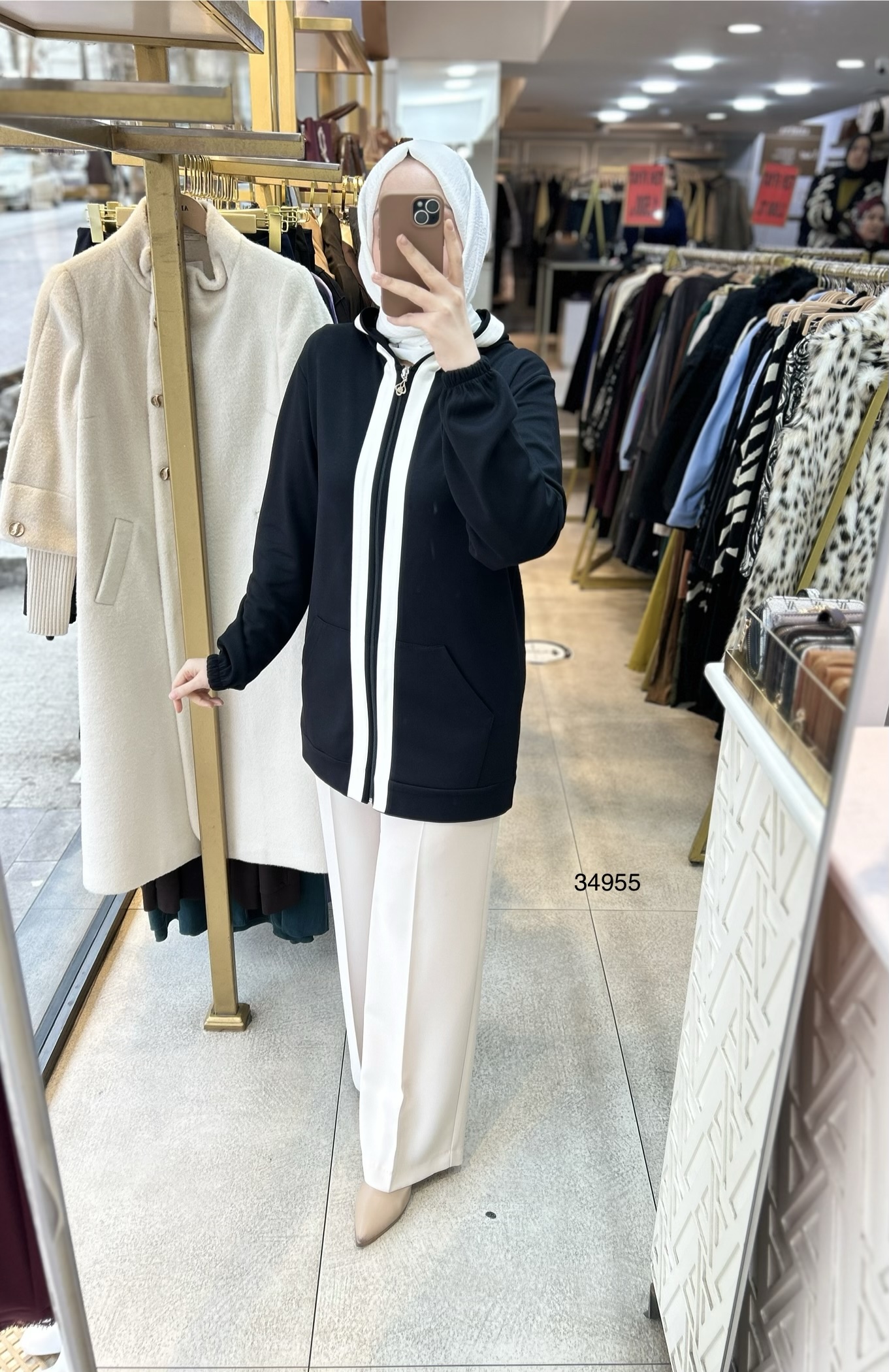 34955 Şerit Detaylı Kapüşonlu Kap