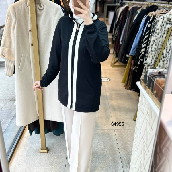 34955 Şerit Detaylı Kapüşonlu Kap - Görsel 11