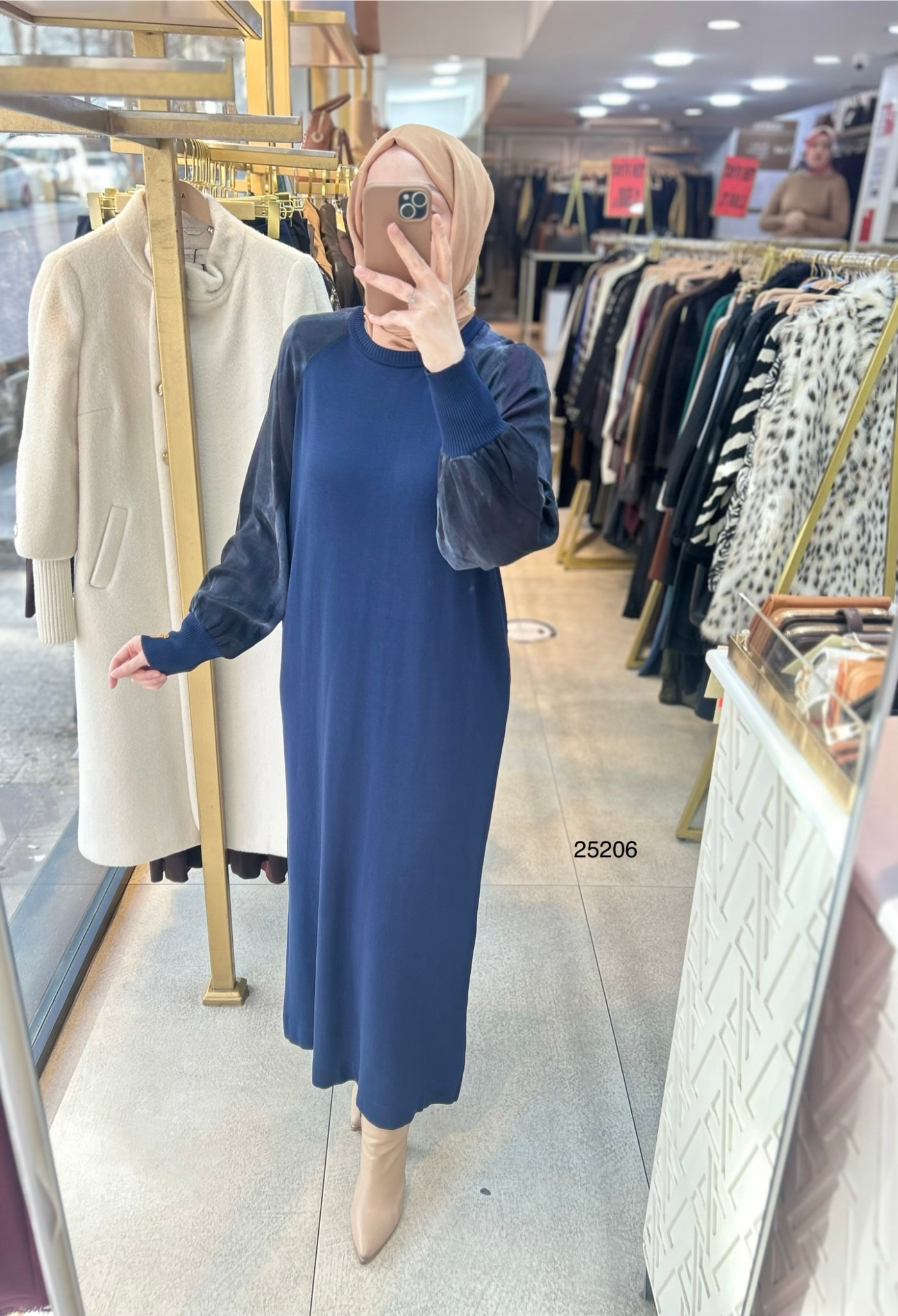 25206 Kolları İpek Kupra Merserize Elbise