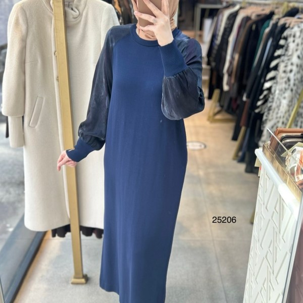 25206 Kolları İpek Kupra Merserize Elbise - Görsel 3