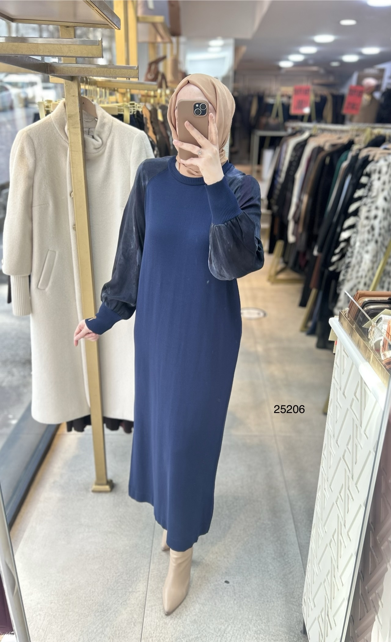 25206 Kolları İpek Kupra Merserize Elbise