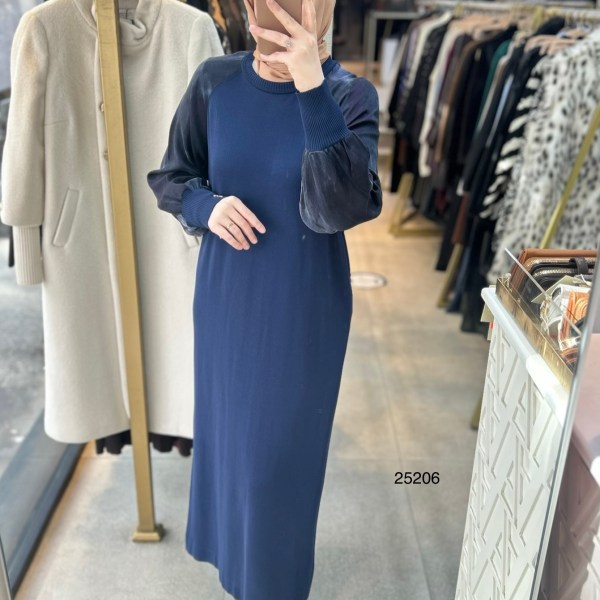 25206 Kolları İpek Kupra Merserize Elbise - Görsel 2