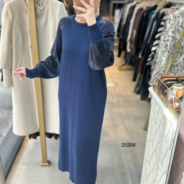 25206 Kolları İpek Kupra Merserize Elbise - Görsel 1