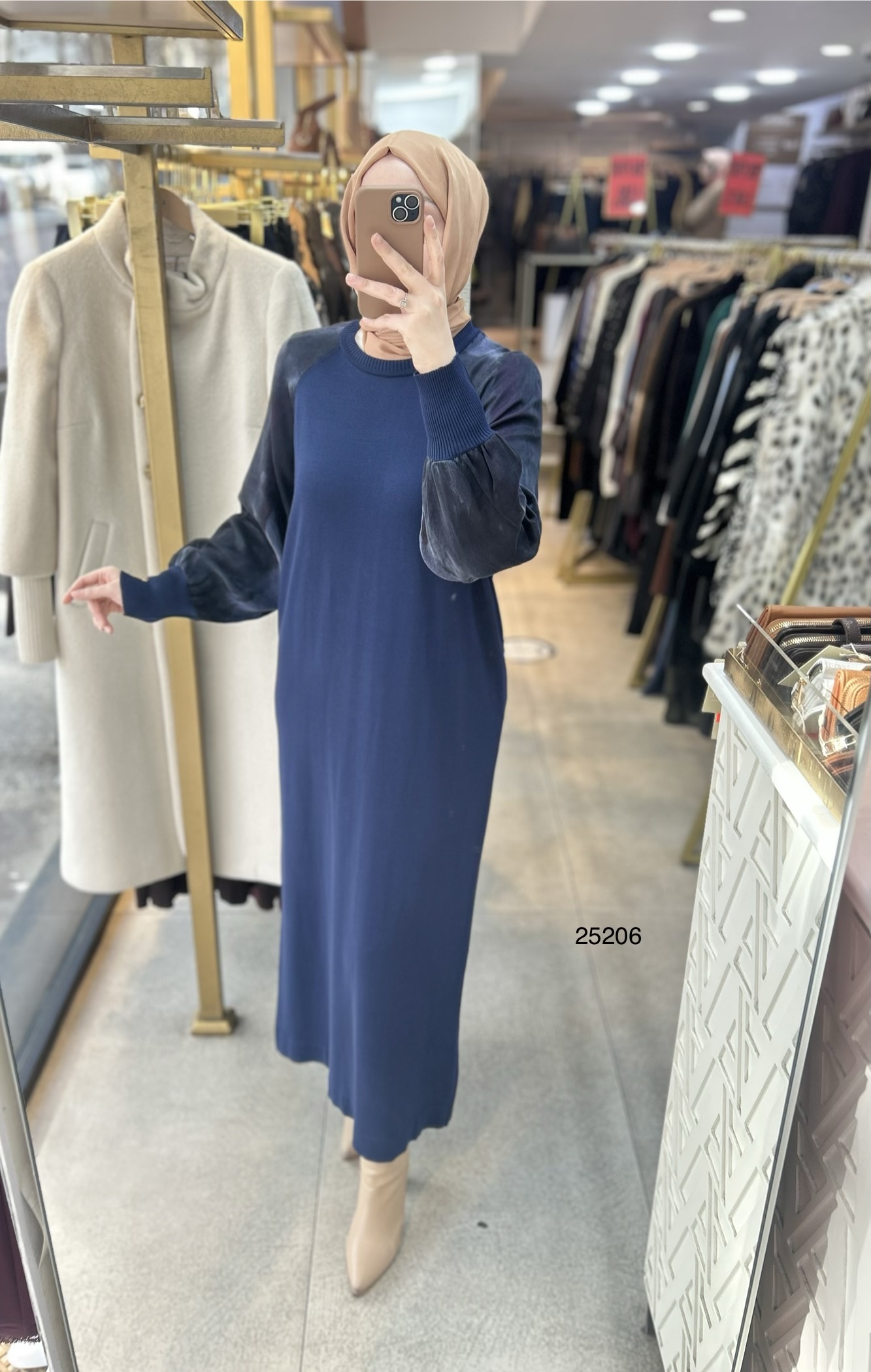 25206 Kolları İpek Kupra Merserize Elbise