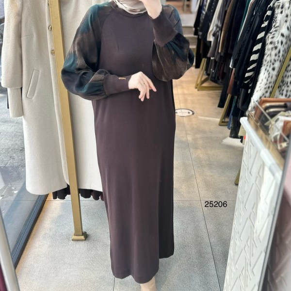 25206 Kolları İpek Kupra Merserize Elbise - Görsel 5