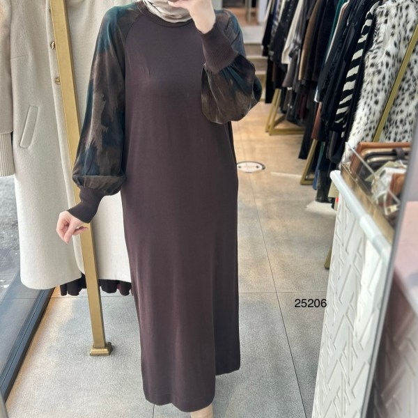 25206 Kolları İpek Kupra Merserize Elbise - Görsel 9