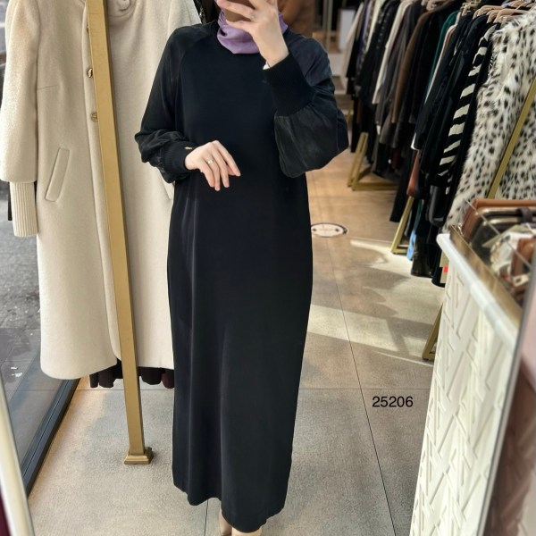 25206 Kolları İpek Kupra Merserize Elbise - Görsel 8