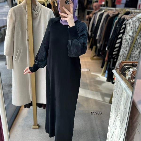 25206 Kolları İpek Kupra Merserize Elbise - Görsel 7