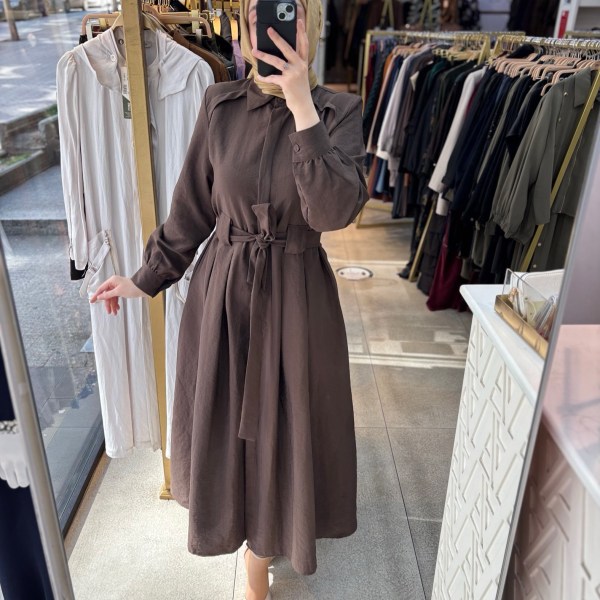 1801 Belden Bağlamalı Elbise - Görsel 4