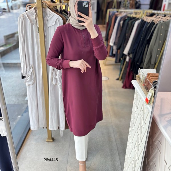 26YT445 Armine Trend Ribanalı Tunik - Görsel 2