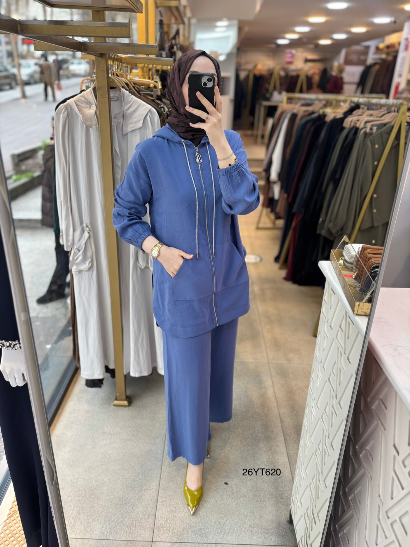 26YT620 Önden Fermuarlı Kapüşonlu Spor Takım