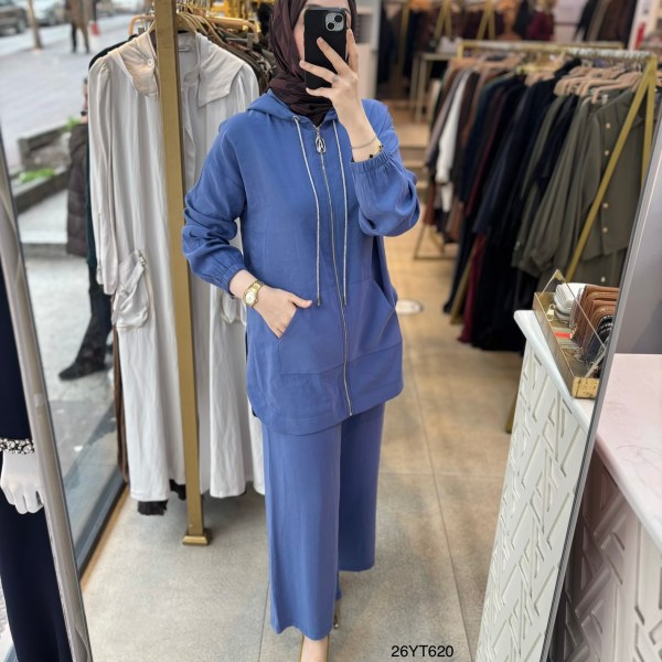 26YT620 Önden Fermuarlı Kapüşonlu Spor Takım - Görsel 7