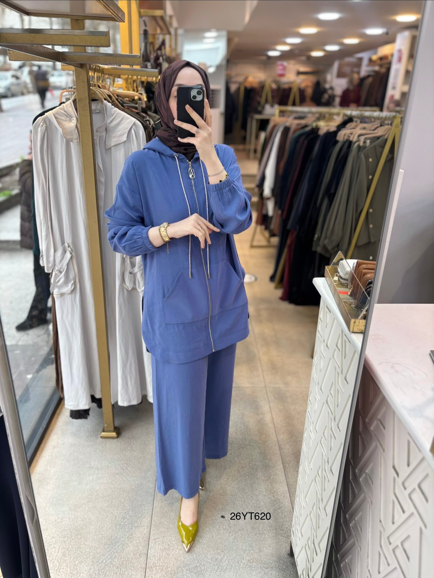 26YT620 Önden Fermuarlı Kapüşonlu Spor Takım