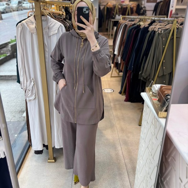 26YT620 Önden Fermuarlı Kapüşonlu Spor Takım - Görsel 4