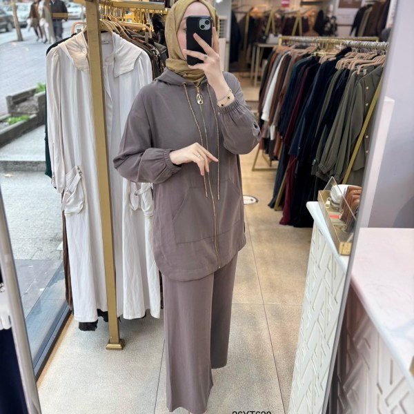 26YT620 Önden Fermuarlı Kapüşonlu Spor Takım - Görsel 3