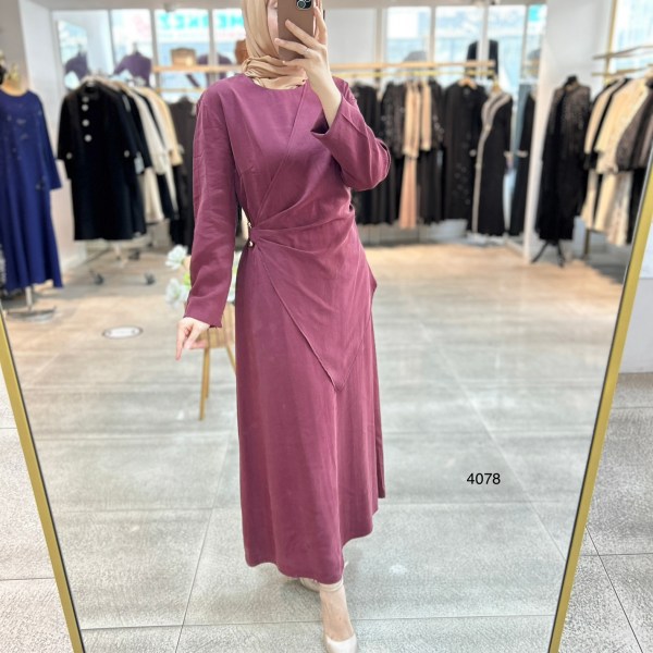 4078 Asimetrik Kesim Detaylı Elbise - Görsel 2