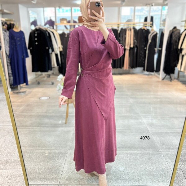 4078 Asimetrik Kesim Detaylı Elbise - Görsel 3