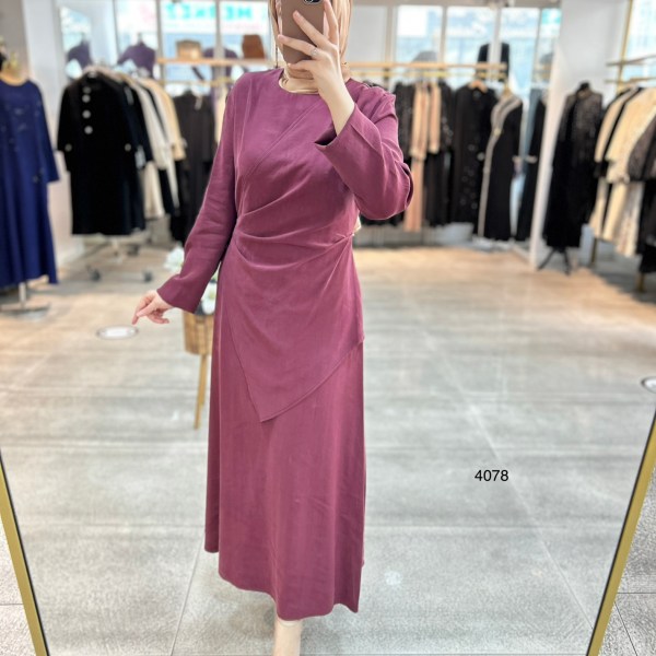 4078 Asimetrik Kesim Detaylı Elbise - Görsel 8