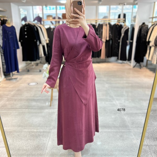 4078 Asimetrik Kesim Detaylı Elbise - Görsel 5