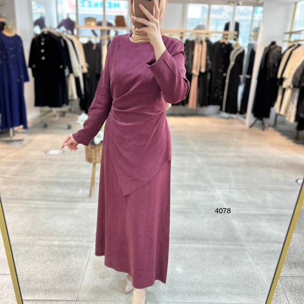 4078 Asimetrik Kesim Detaylı Elbise - Görsel 1