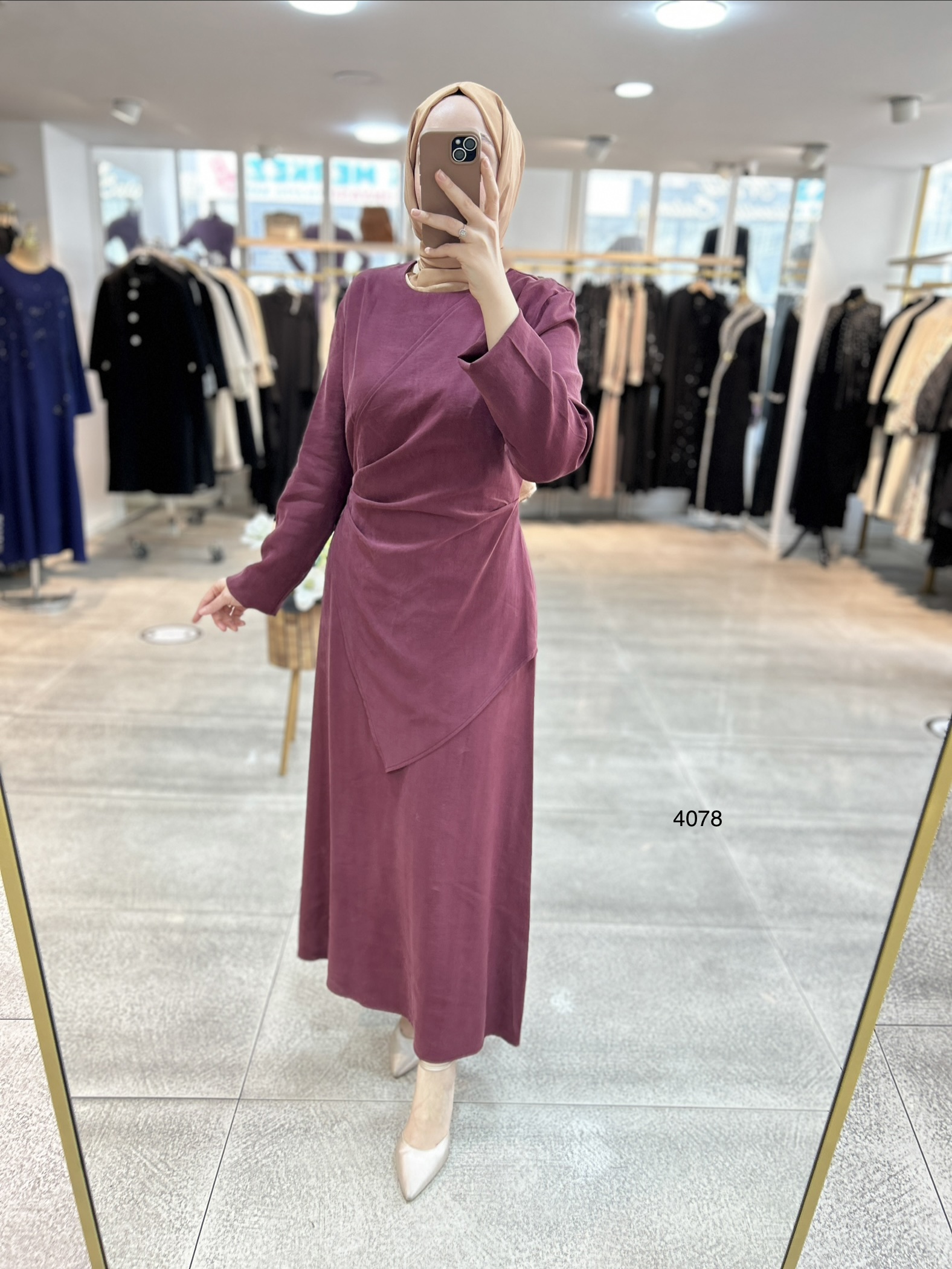 4078 Asimetrik Kesim Detaylı Elbise - Görsel 1