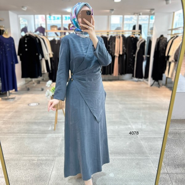 4078 Asimetrik Kesim Detaylı Elbise - Görsel 16