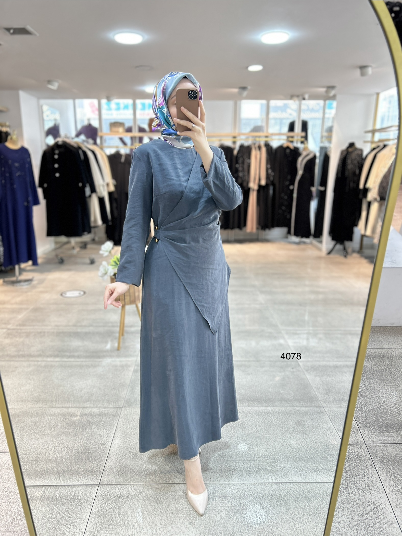 4078 Asimetrik Kesim Detaylı Elbise - Görsel 10