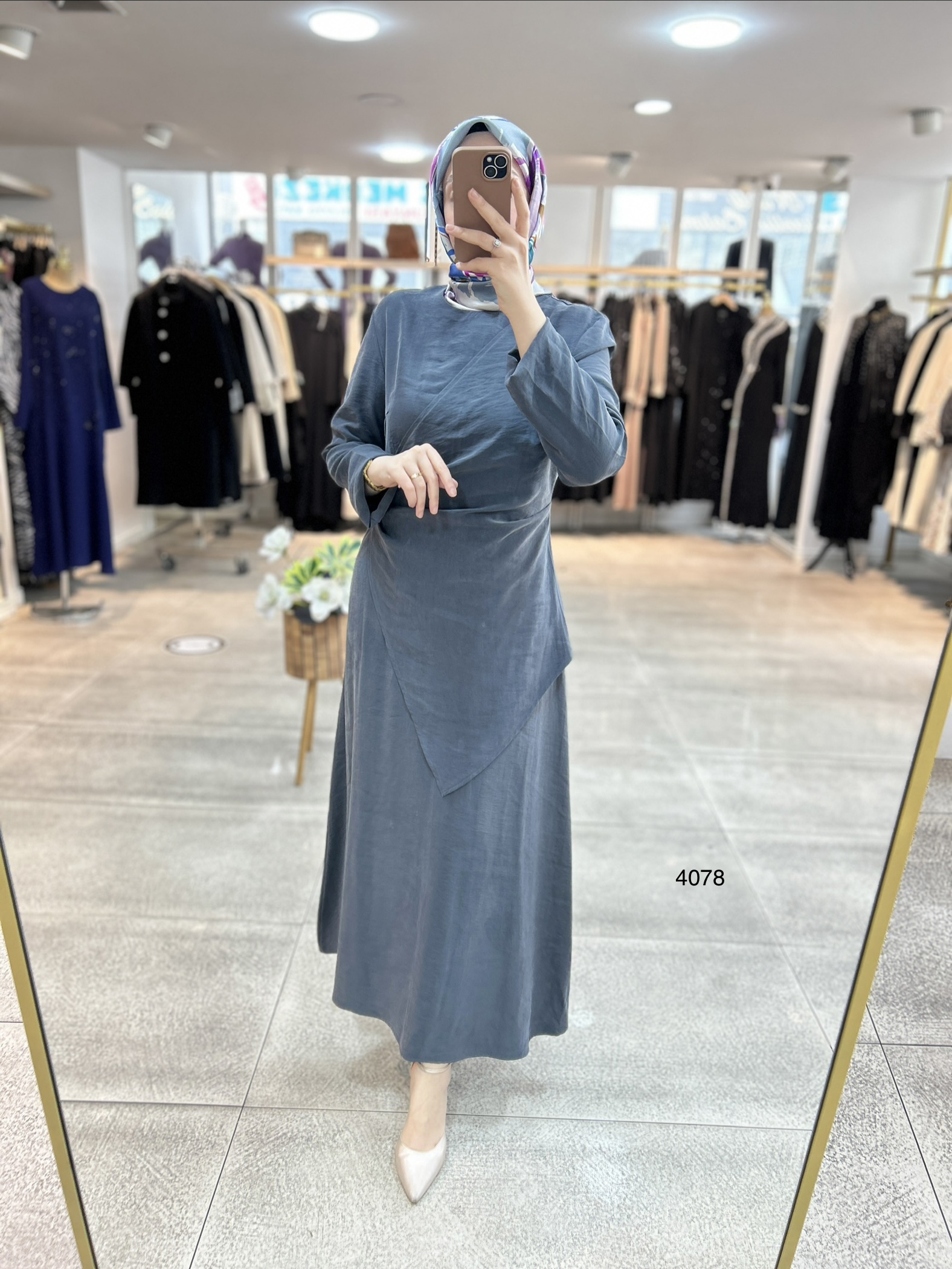 4078 Asimetrik Kesim Detaylı Elbise - Görsel 17