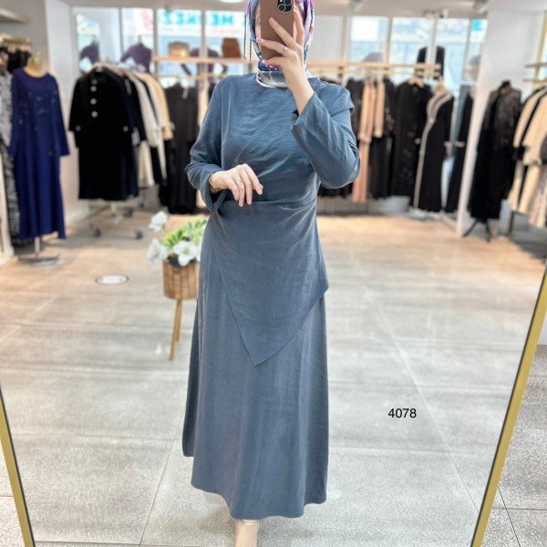 4078 Asimetrik Kesim Detaylı Elbise - Görsel 12