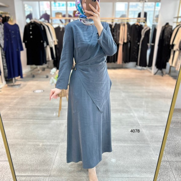 4078 Asimetrik Kesim Detaylı Elbise - Görsel 13