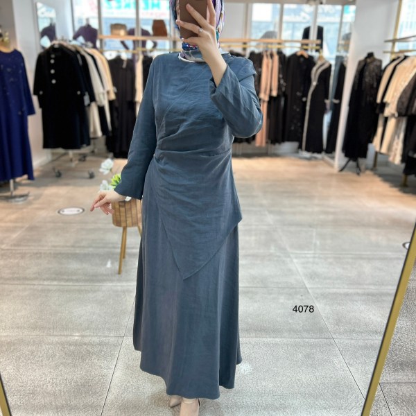 4078 Asimetrik Kesim Detaylı Elbise - Görsel 11