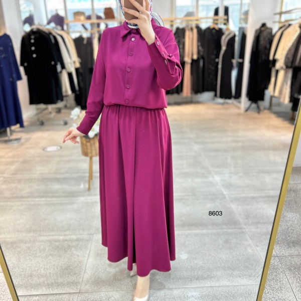 8603 Düğme Detaylı Etekli Takım - Görsel 3