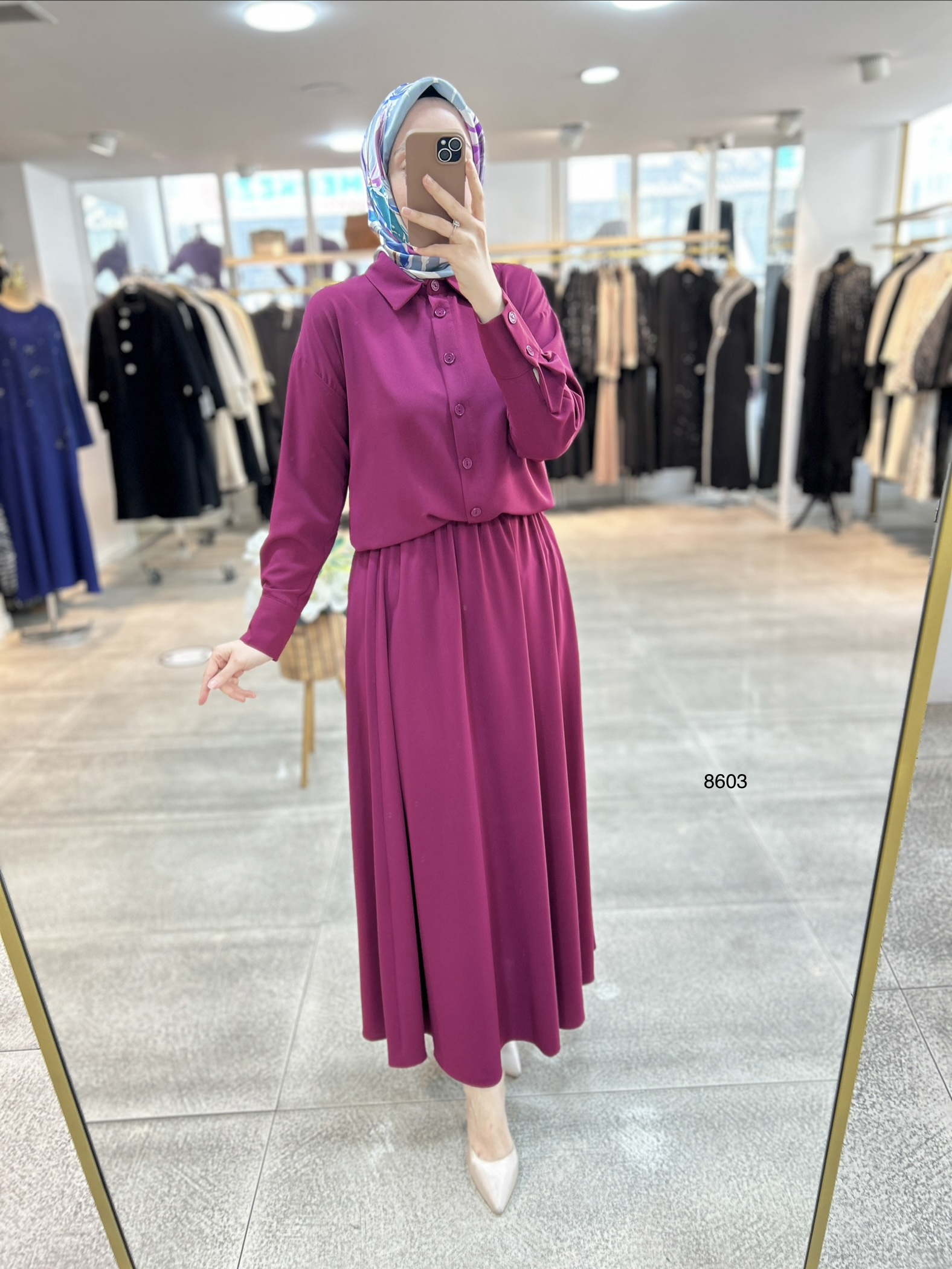 8603 Düğme Detaylı Etekli Takım - Görsel 1