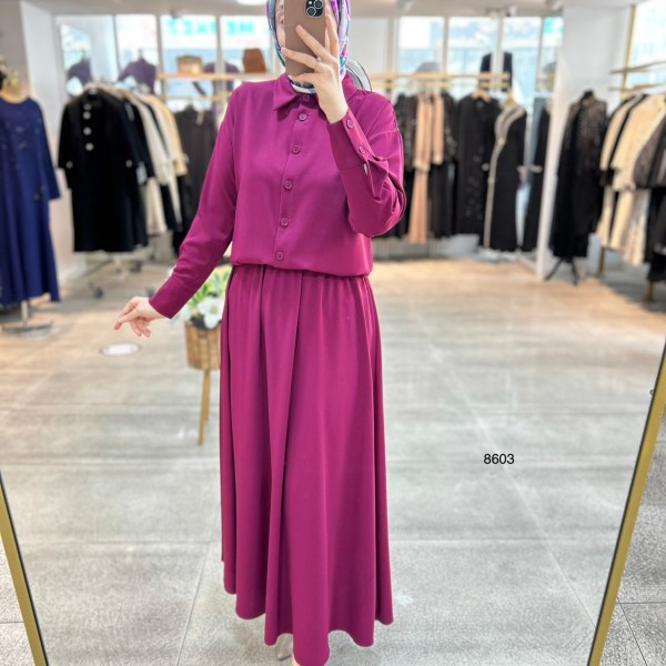 8603 Düğme Detaylı Etekli Takım - Görsel 2